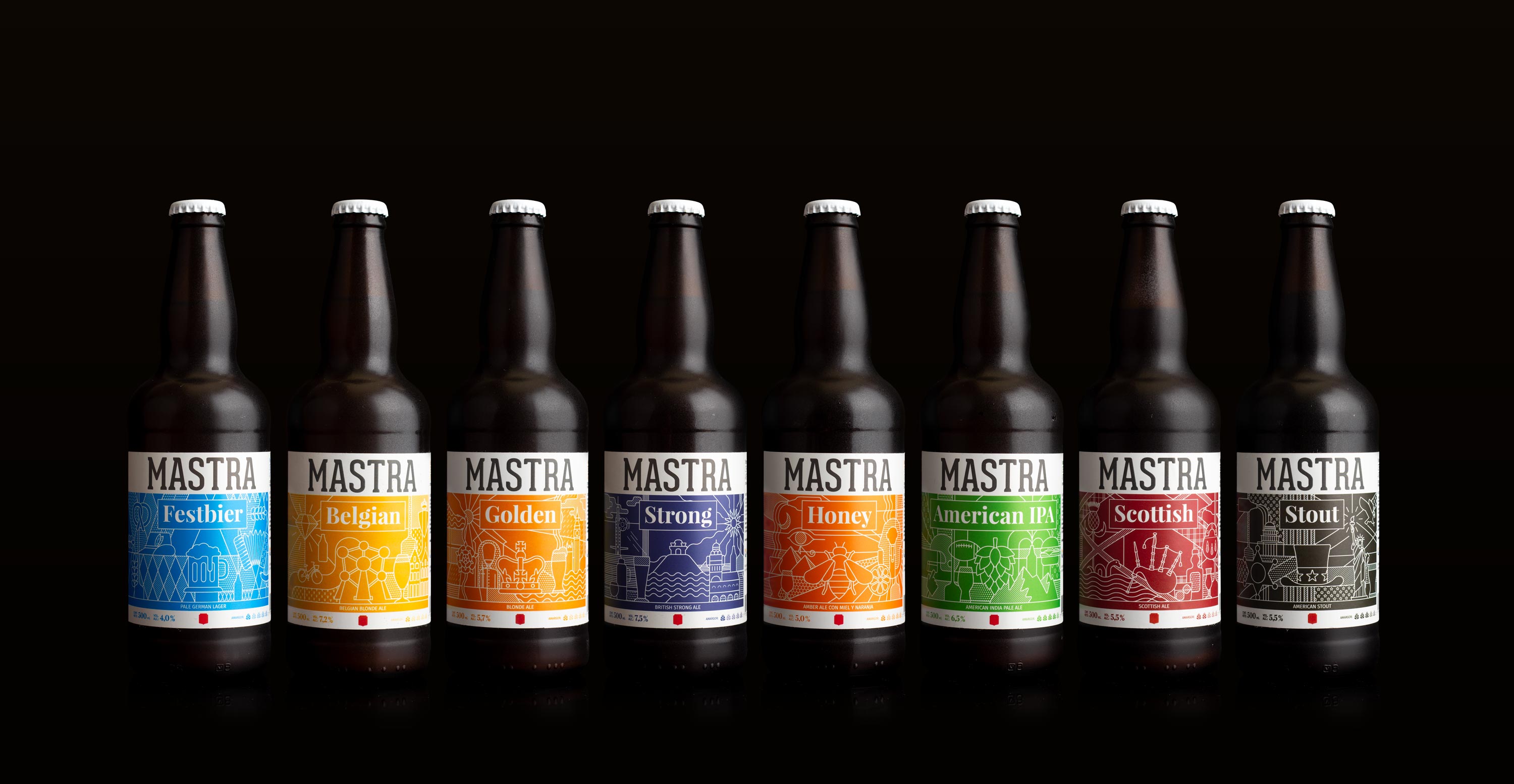 Botellas de todas las variedades de Mastra